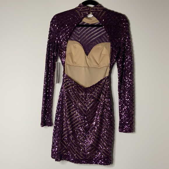 NWT Purple Sequin Stripe Open Back Dress Size S - Picture 13 of 17